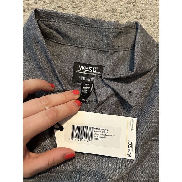 Wesc Oden Long Sleeve Oxford Button Up Shirt‎ Size Men’s Small NWT GRAY - Picture 6 of 7